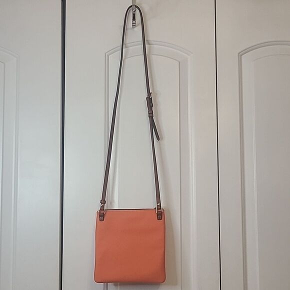 Dooney & Bourke Nylon Double Zip Coral Orange Crossbody Bag Leather Details - Picture 8 of 16